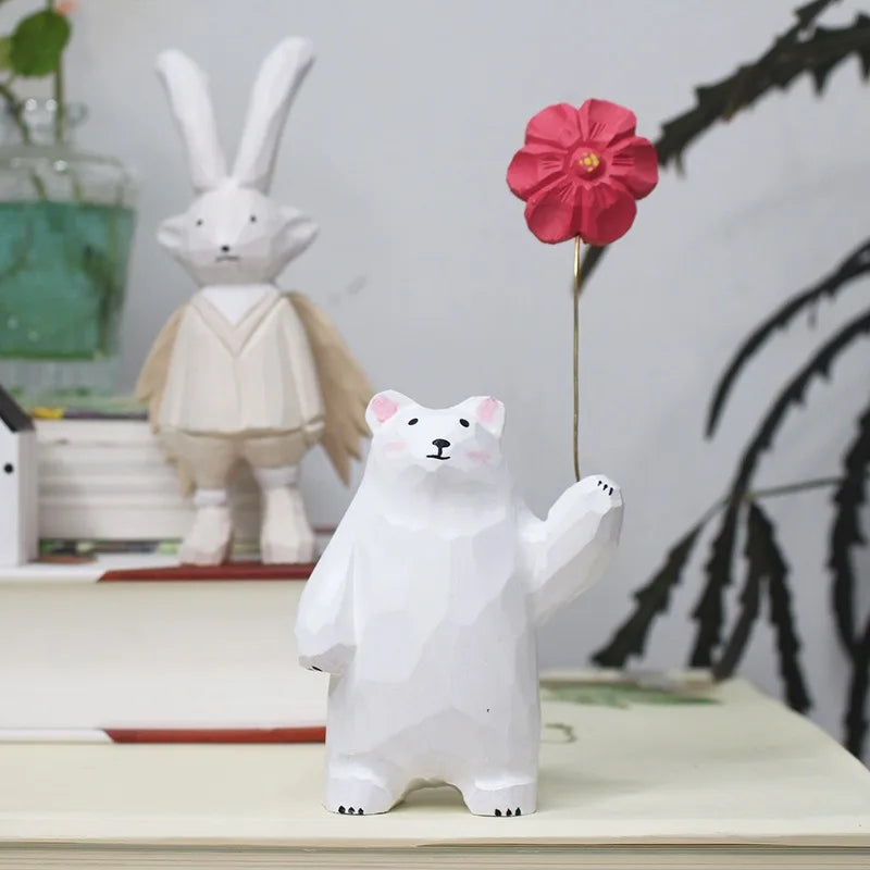 Hand-Carved White Bear Wooden Figurine | Desktop Decor Gift Wooden Figurine Ornament Babs