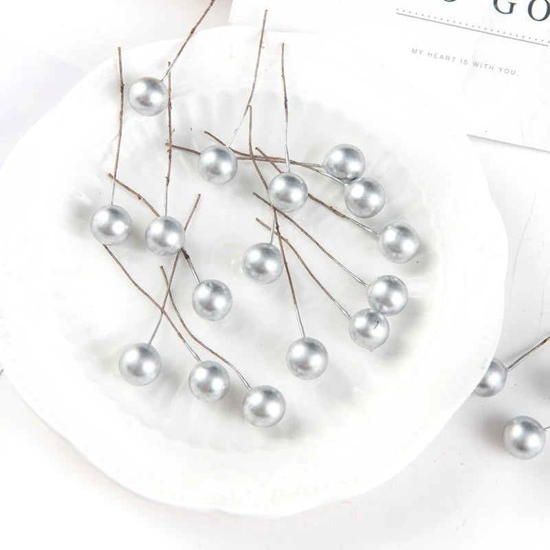 30/50pcs Artificial Berry Beads for Wedding & Christmas Decor Artificial Floral Pick Babs Silver 30pcs