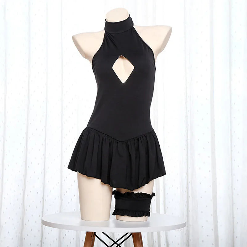 Anime Cosplay Black Halter Swimsuit Dress Set – Women Cosplay Costume Set Babs