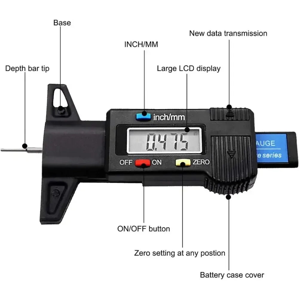 Digital Tire Tread Depth Gauge 0-25mm LCD Caliper Tool Tire Tread Gauge Babs
