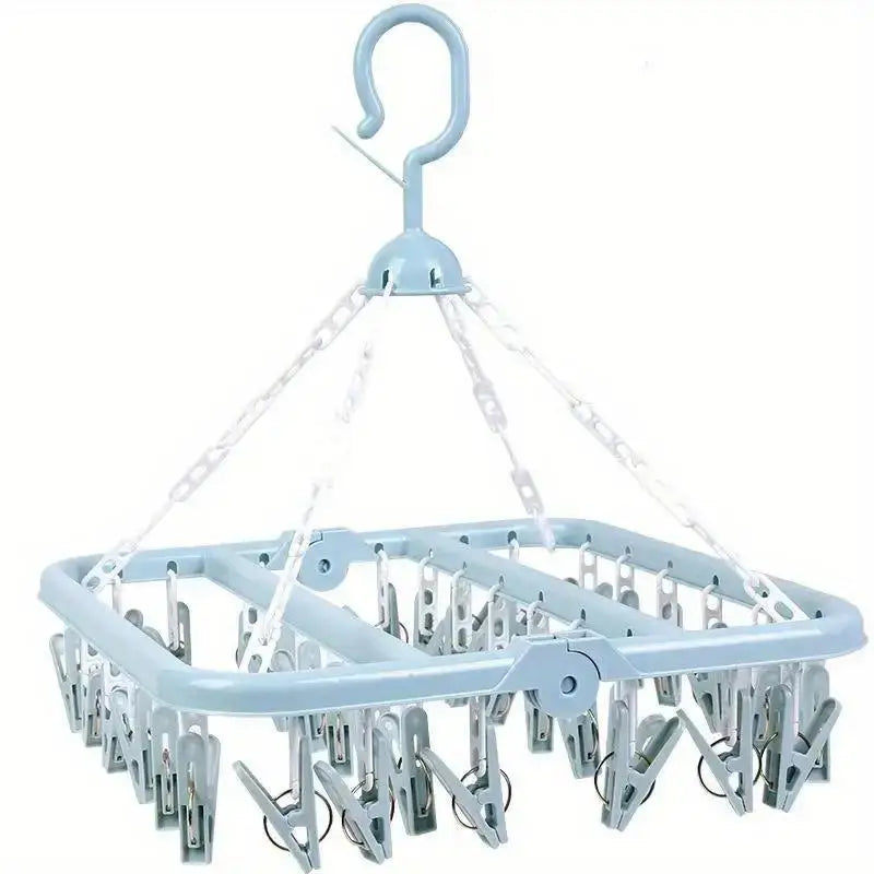 36-Clip Folding Drying Rack for Socks & Lingerie | Compact Folding Drying Rack Babs Blue