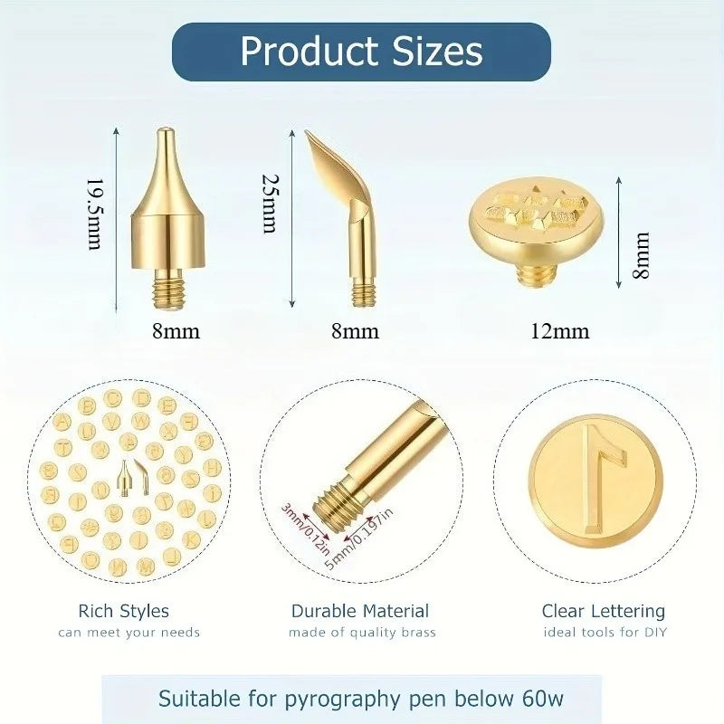 56Pcs Wood Burning Stencil Set – Brass Letter & Number Tips Wood Burning Tips Babs