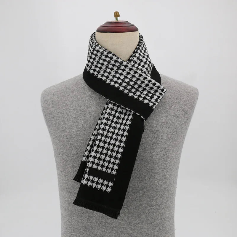 Men's Winter Plaid Cashmere-Style Scarf & Pashmina Shawl Winter Scarf Shawl Babs black 180 by 30CM