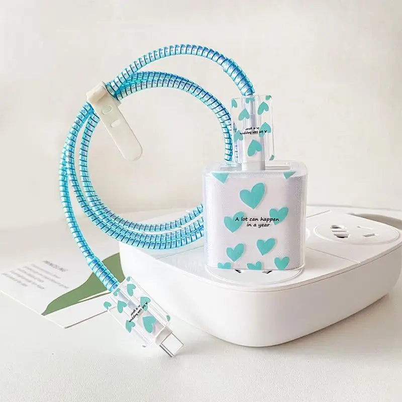 USB Charger & Cable Protector Set – Cute Heart TPU Cover Cable Protector Set Babs