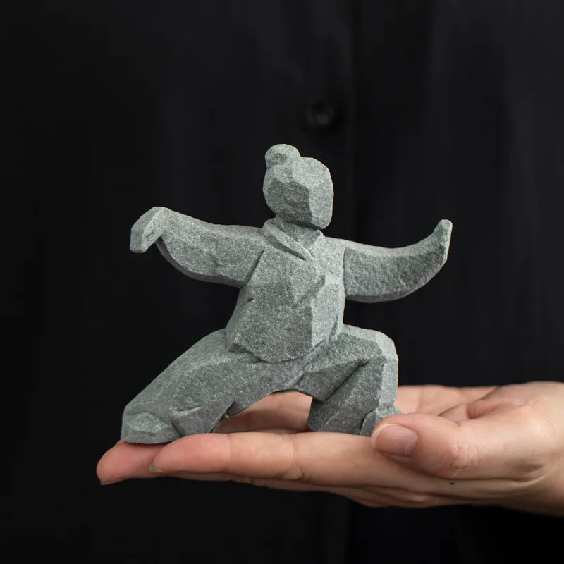 Stone Tai Chi Kung Fu Figure Ornament – Chinese Home Décor Stone Decorative Figurine Babs