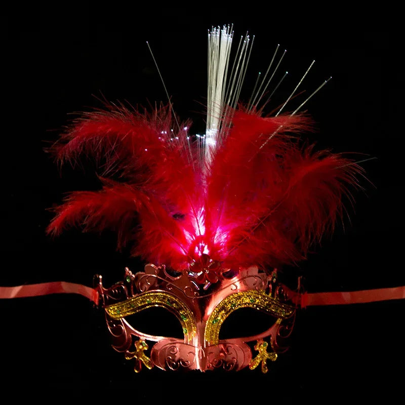 20pcs LED Feather Eye Masks | Masquerade, Mardi Gras, Cosplay Costume Eye Mask Babs dark red