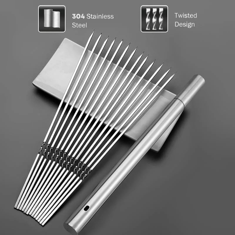 Reusable Stainless Steel BBQ Skewers – Kebab Grilling Set BBQ Skewer Set Babs