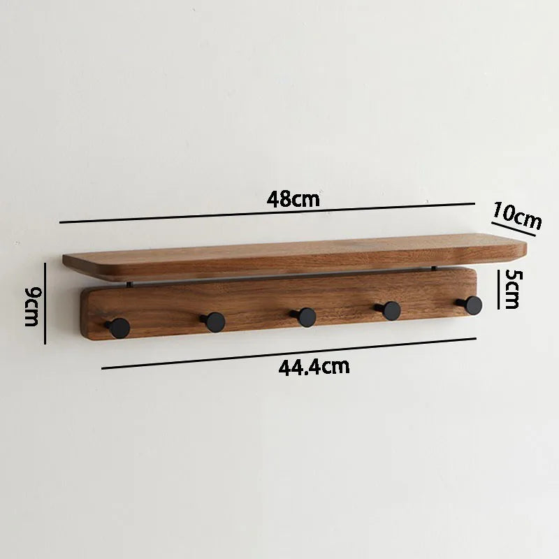 Wall Mounted Solid Wood Coat Rack with Shelf & 4 Hooks Wall Mounted Coat Rack Babs Walnut 5 Hook
