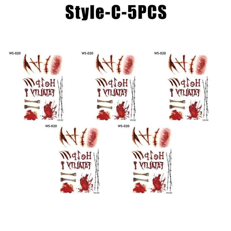 Halloween Wound Temporary Tattoos – Realistic Blood FX Costume Temporary Tattoo Babs C-5PCS