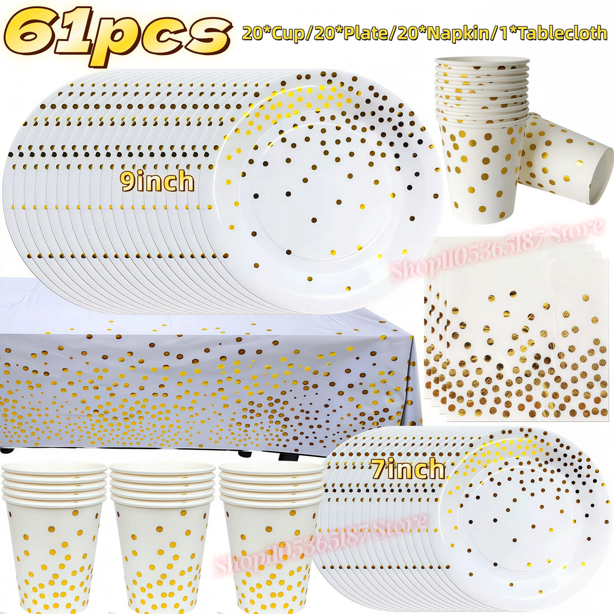 Rose Gold Dark Blue Party Tableware – Cups, Plates & Napkins Set Party Tableware Set Babs 61pcs 1 others