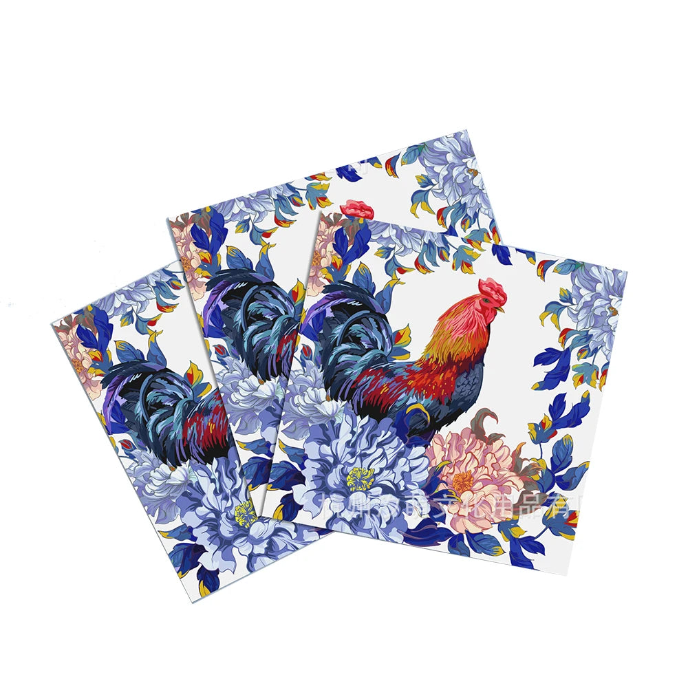 Blue White Rooster Disposable Cocktail Napkins – 20/40/60 Pack Disposable Napkins Babs