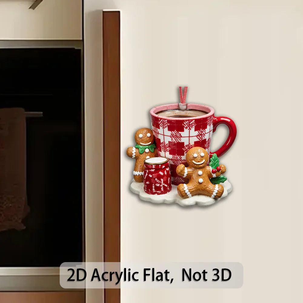 2D Gingerbread Fridge Magnet – Red Acrylic Xmas Decor with Stand Christmas Magnet Decor Babs