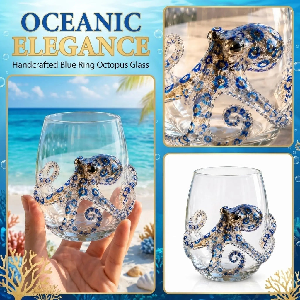 Blue Ringed Octopus Tumbler – 12 Oz Borosilicate Novelty Glass Novelty Drinking Glass Babs