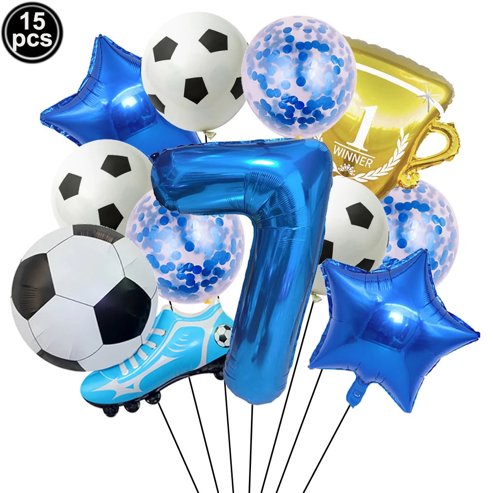 32" Soccer Ball Foil Balloon Set – Kids Birthday Party Decor Party Foil Balloons Babs Blue Number 7 As pictures show