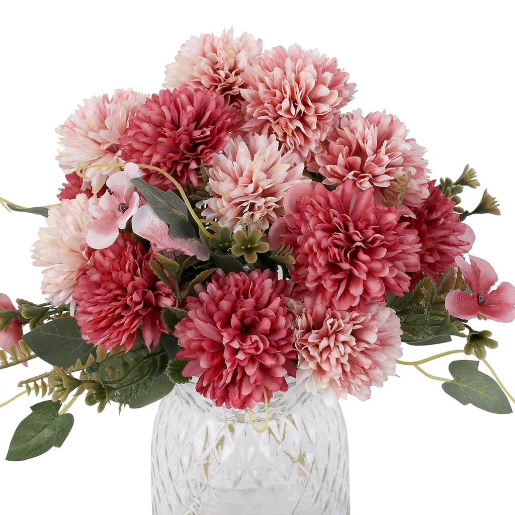 Silk Ball Chrysanthemum Artificial Flowers – Wedding & Home Décor Artificial Silk Flowers Babs Rose Red 2pcs