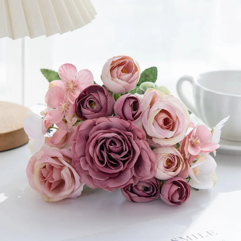 Silk Rose Artificial Flower Bouquet – Wedding & Home Décor Artificial Flower Bouquet Babs Deep Pink 1 pc