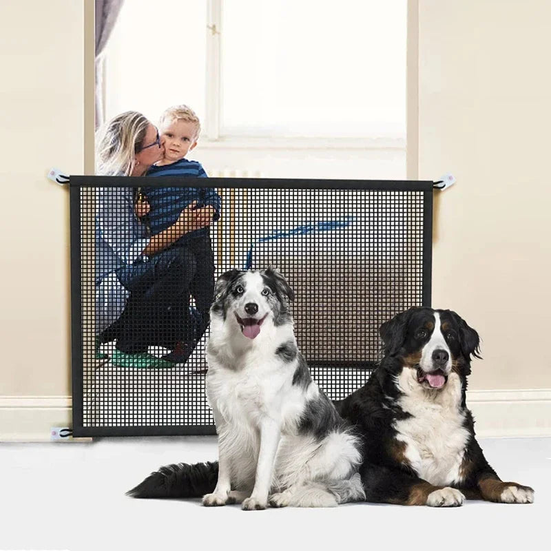 Folding Dog Safety Barrier Fence & Mesh Playpen Gate with 4 Hooks Dog Safety Gate Babs