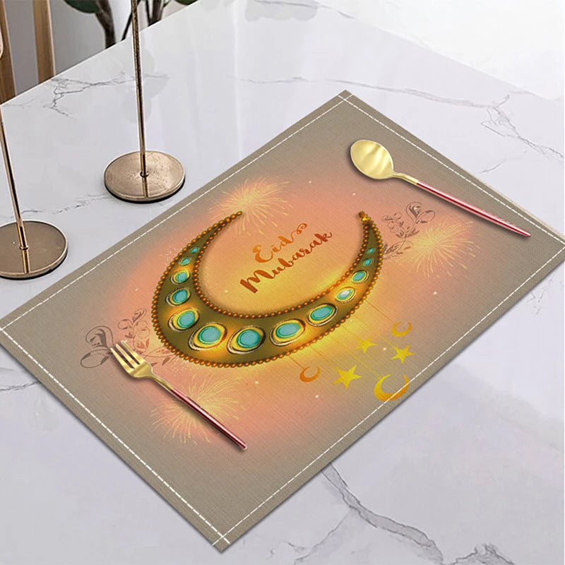 Ramadan Linen Placemat 42x32cm – Eid Mubarak Table Decor Linen Placemat Babs Eid Mubarak