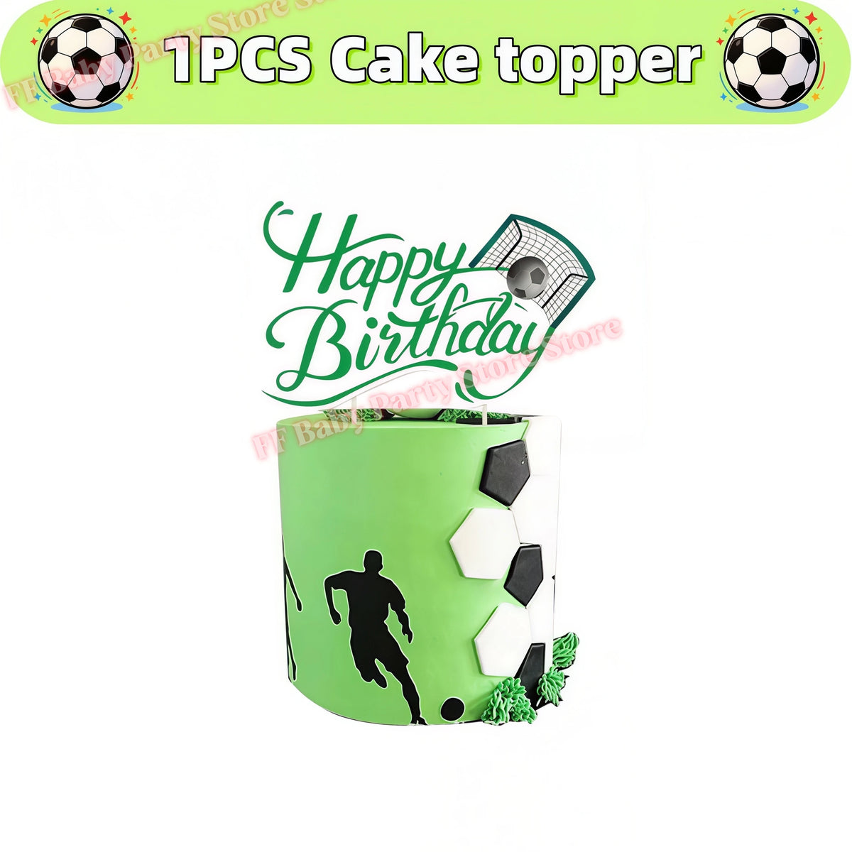 Soccer Football Birthday Party Decorations – Balloons, Plates & Cups Party Decoration Kit Babs 1pc Cake etopper