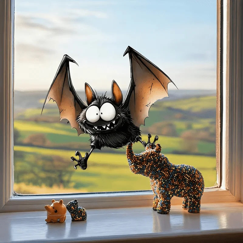 Cartoon Bat Halloween Window Cling Decal – Removable PVC Sticker Window Cling Decal Babs