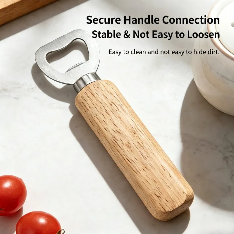 Solid Wood Handle Beer Bottle Opener – Stainless Steel Cap Remover Bottle Opener Babs