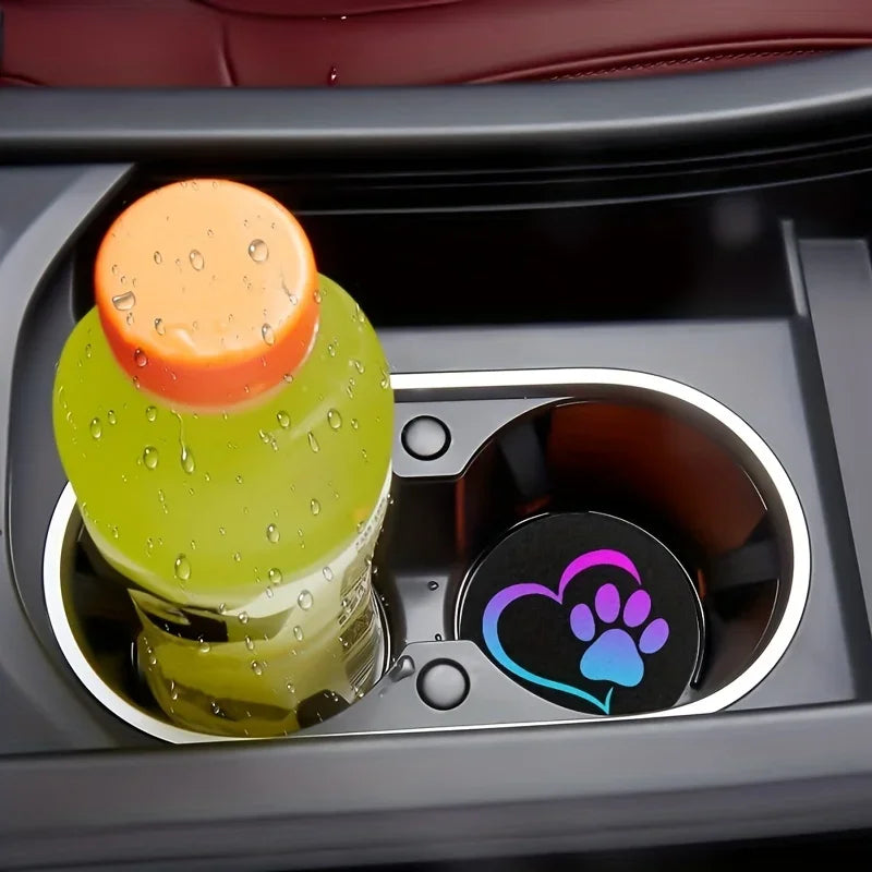 Paw Print Car Cup Coasters – Rubber Drink Mat, 1 or 2 Pcs Car Cup Holder Mat Babs