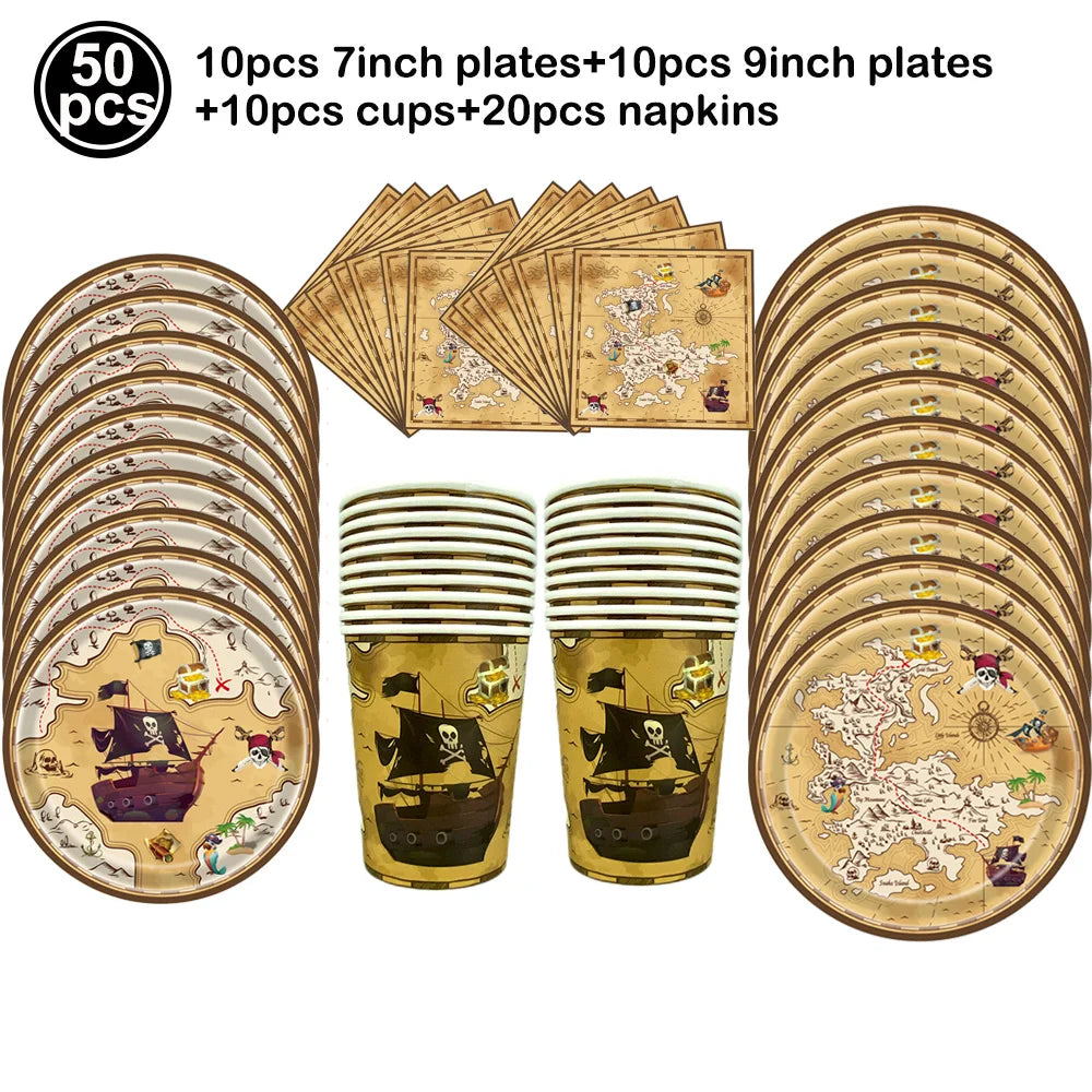 Pirate Theme Disposable Tablecloth – Skull & Treasure Map Party Disposable Tablecloth Babs cutlery set C