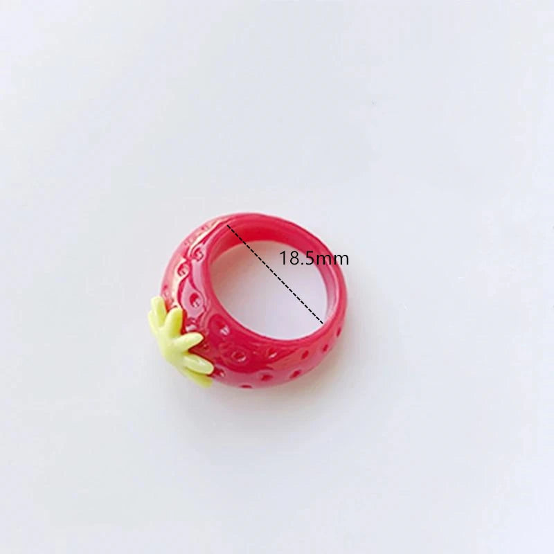 Sweet Strawberry Fruit Ring | Hand-Painted J-Korean Fashion Fashion Ring Babs 1pc 18.5mm