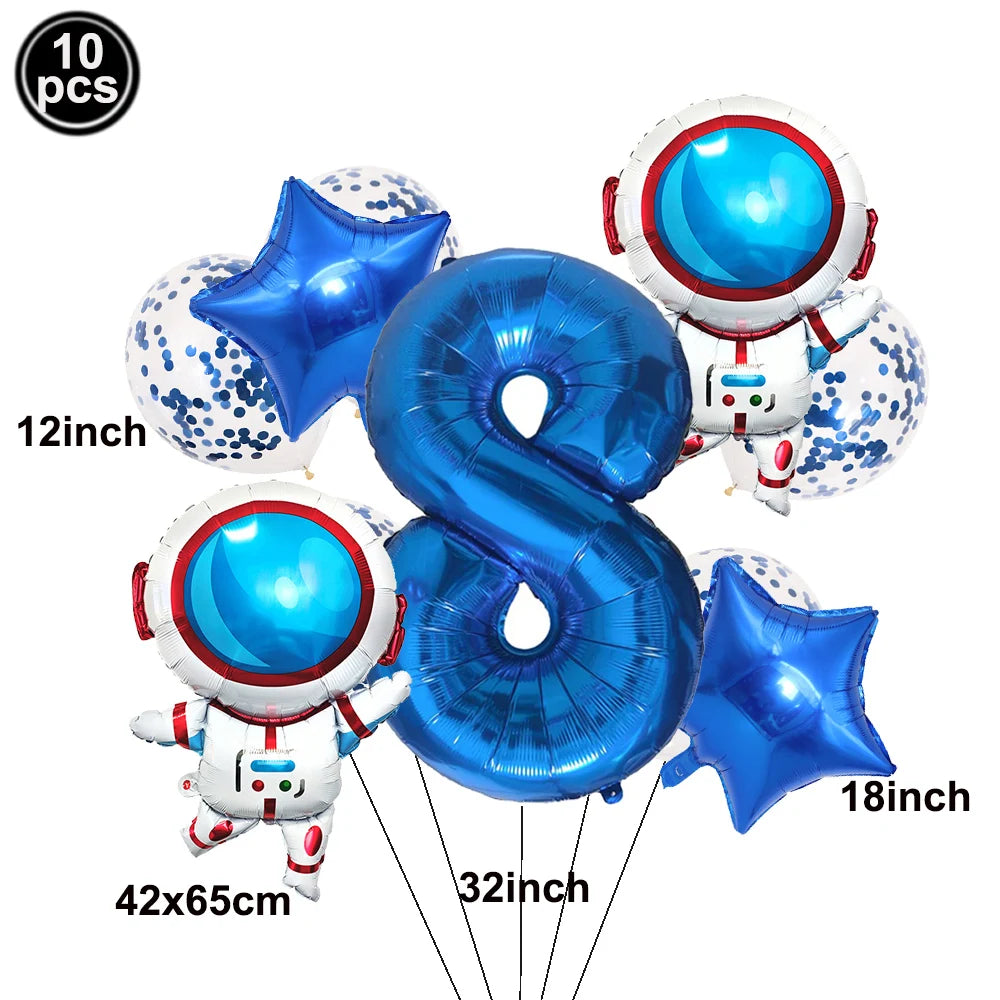 Space Theme Birthday Balloon Set – Astronaut Rocket 32" Numbers