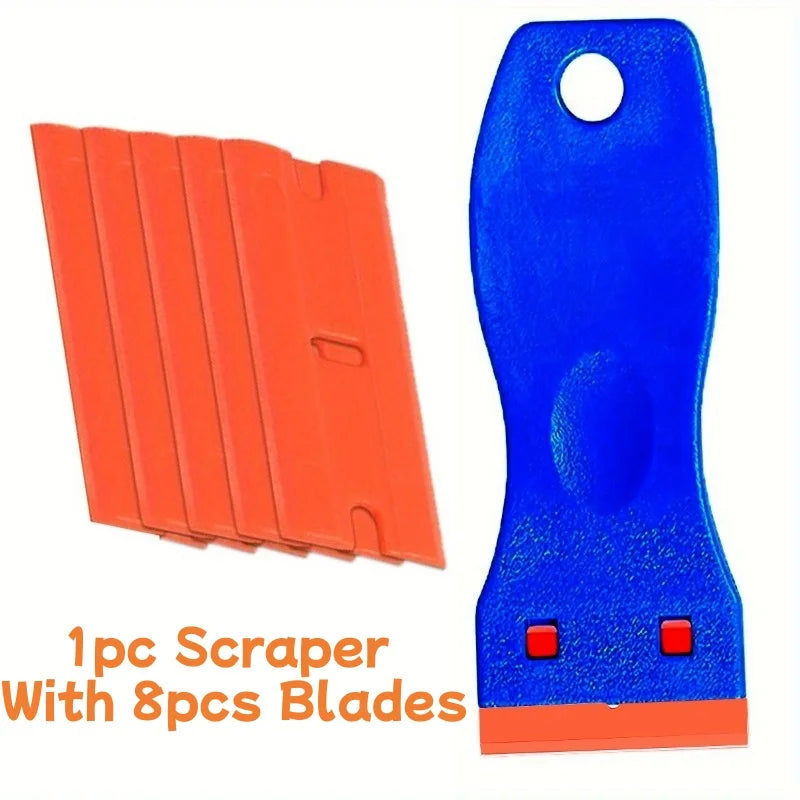 Plastic Razor Scraper Tool + 8 Blades – Sticker & Glue Remover Razor Scraper Tool Babs Blue