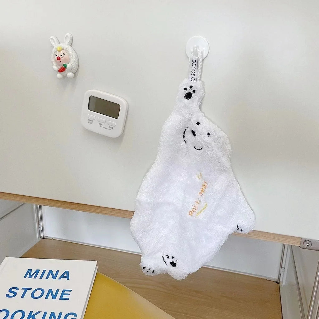 Polar Bear Hanging Hand Towel – Super Absorbent Coral Fleece Hanging Hand Towel Babs