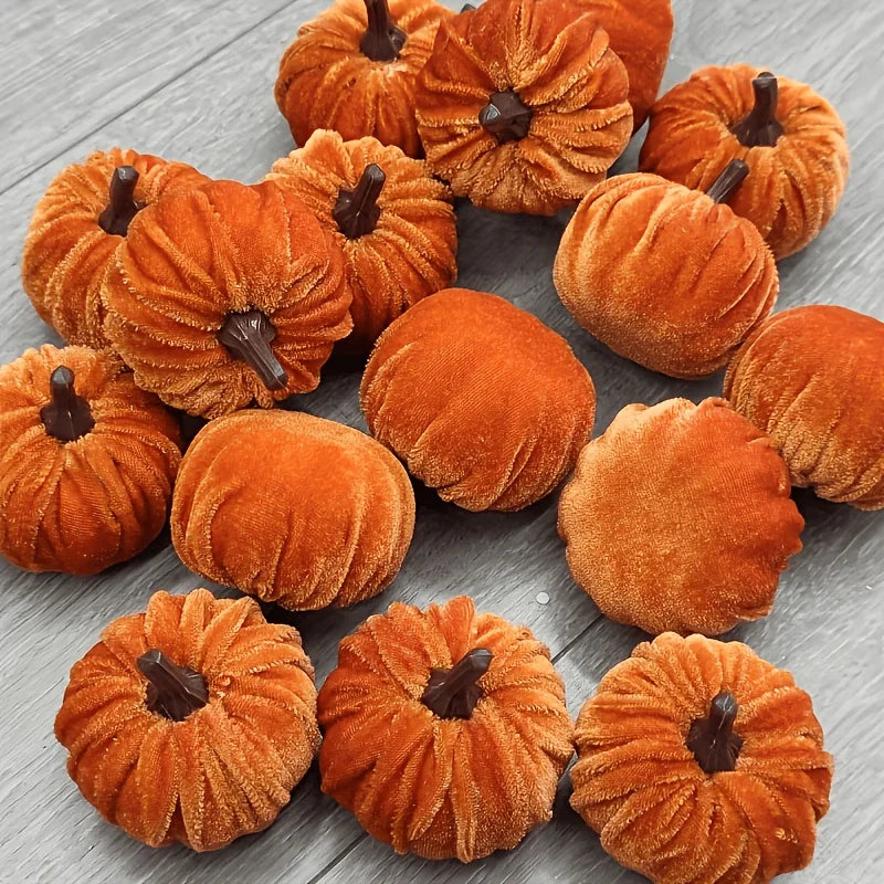 9-Piece Velvet Mini Artificial Pumpkins – Fall Harvest Décor Artificial Pumpkin Decor Babs