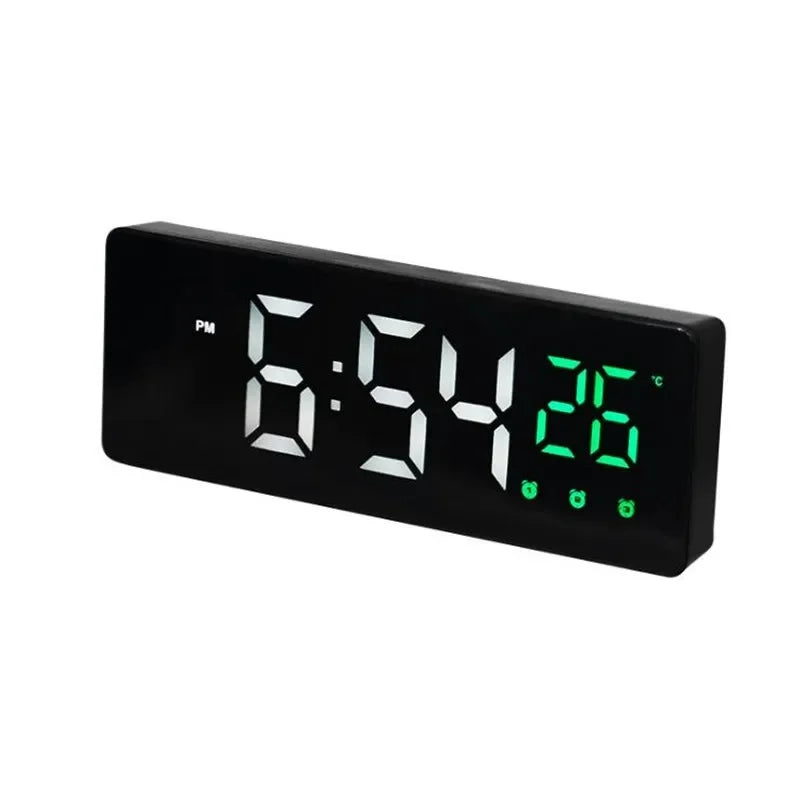 Voice Control LED Mirror Alarm Clock – 3 Alarms & Temp Display LED Alarm Clock Babs green-0715