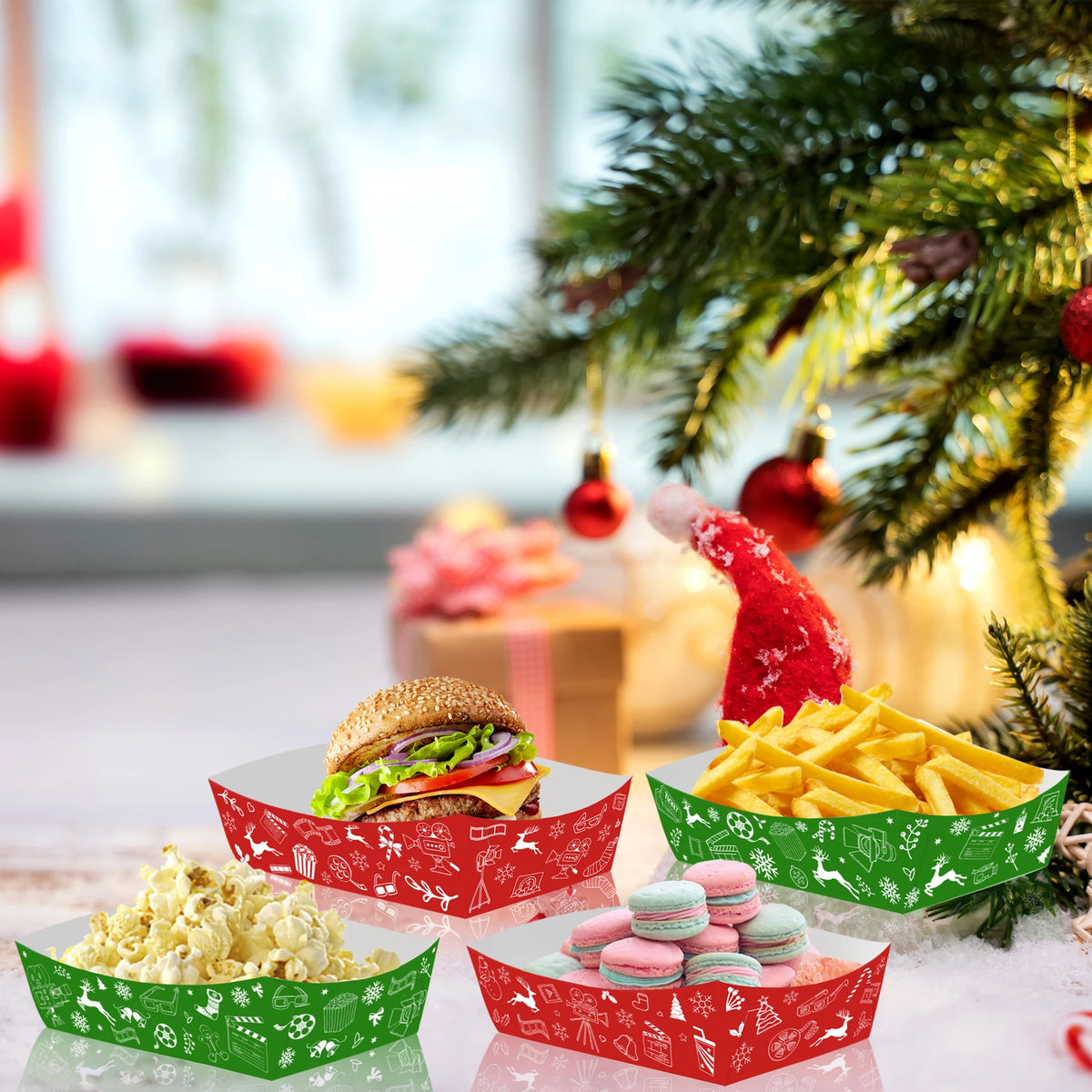 Christmas Paper Food Trays – Xmas Snack Containers 10–50pcs Party Food Trays Babs