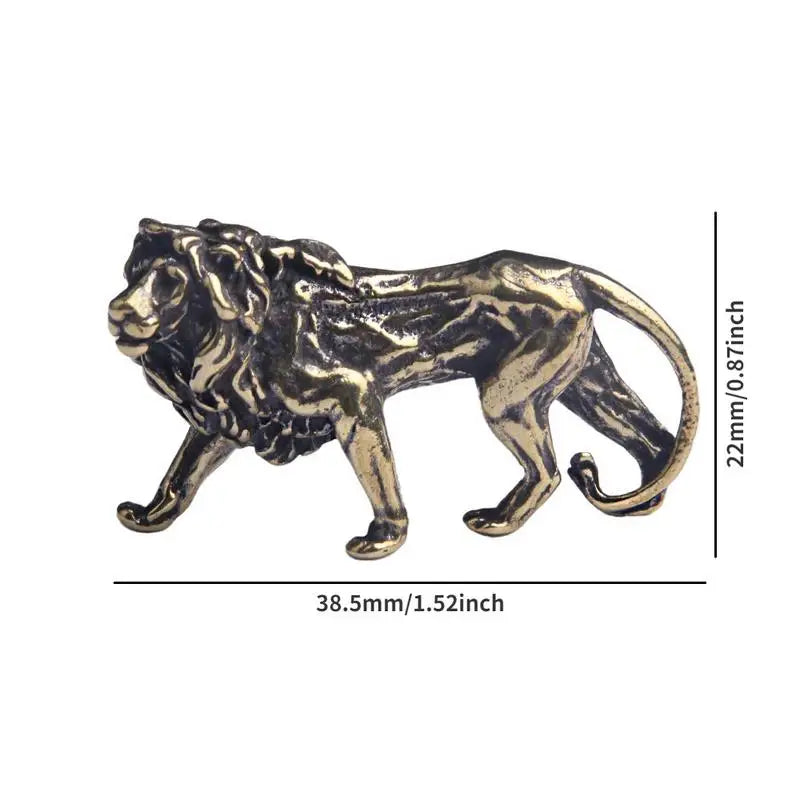 3D Mini Lion Brass Figurine | Retro Metal Sculpture Desk Ornament Metal Figurine Babs