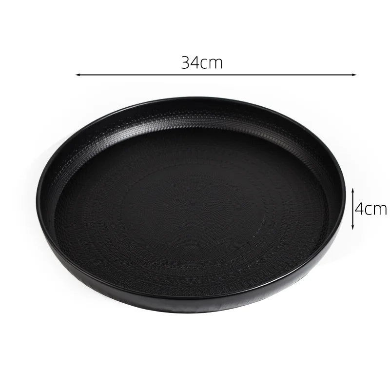 Metal Round Luxury Decorative Tray – Electroplated Geometric Pattern Decorative Serving Tray Babs black