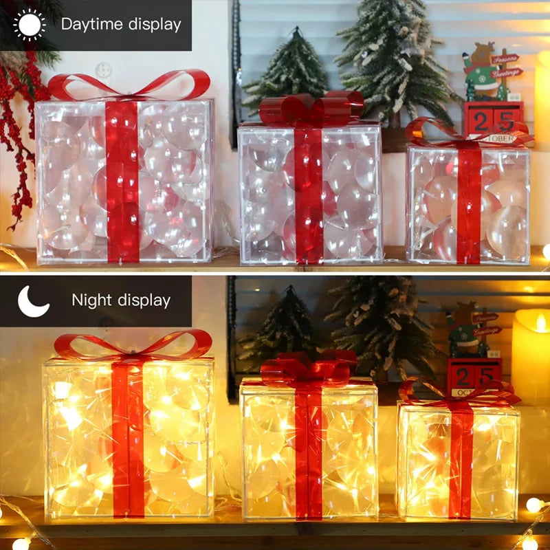 Christmas LED Glowing Gift Box Ornaments – Warm White Bow Décor Christmas LED Ornament Babs