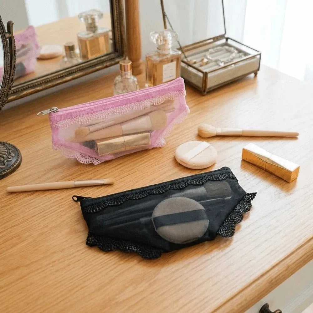 Korean Style Briefs Shape Cosmetic Bag – Lace Trim Makeup Pouch Cosmetic Makeup Bag Babs