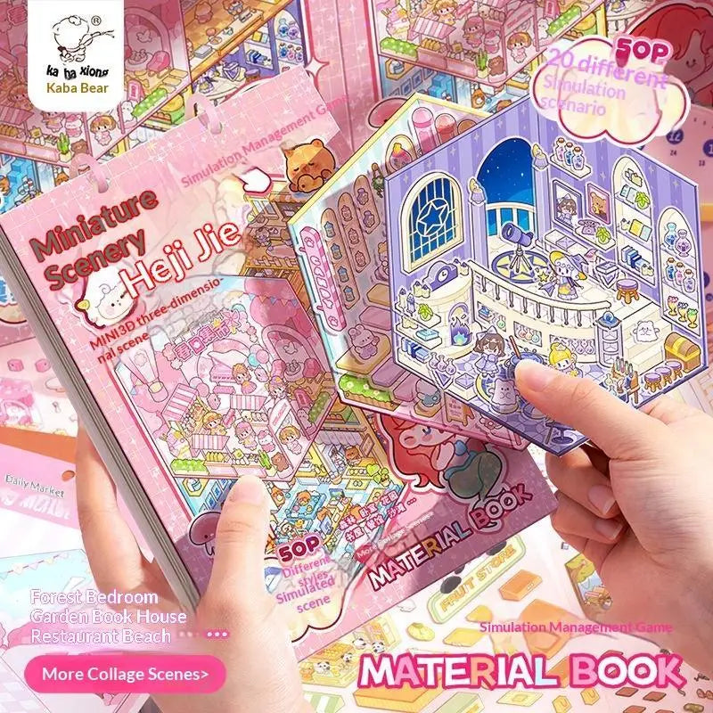 Kawaii 3D Scene Sticker Book – 20 DIY Themes, 50 Pages DIY Sticker Craft Book Babs