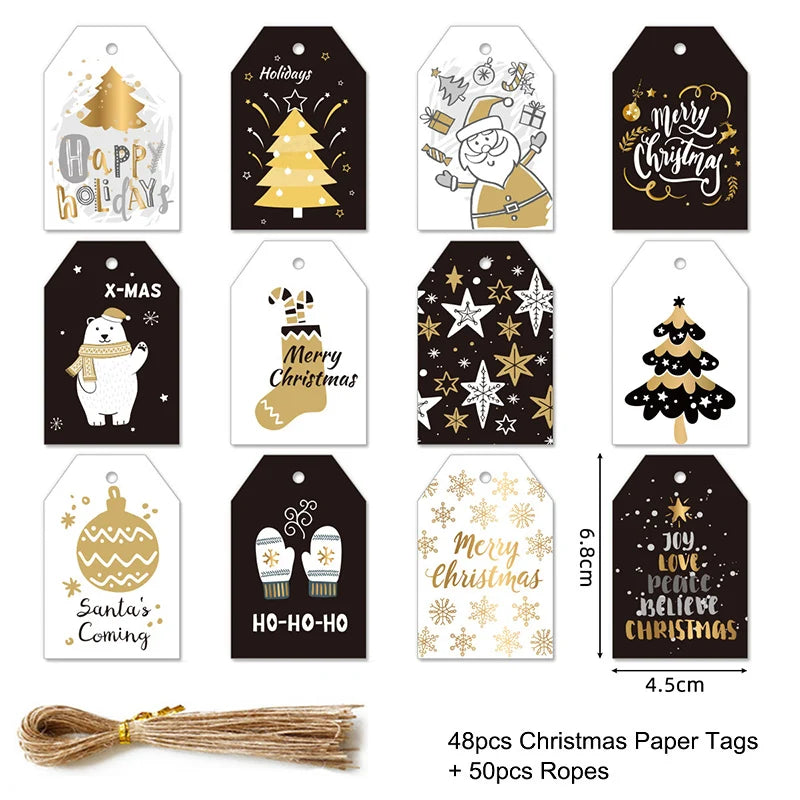 48/50Pcs Christmas Kraft Paper Gift Hang Tags – Santa Decor Holiday Gift Tags Babs 48pcs-set6