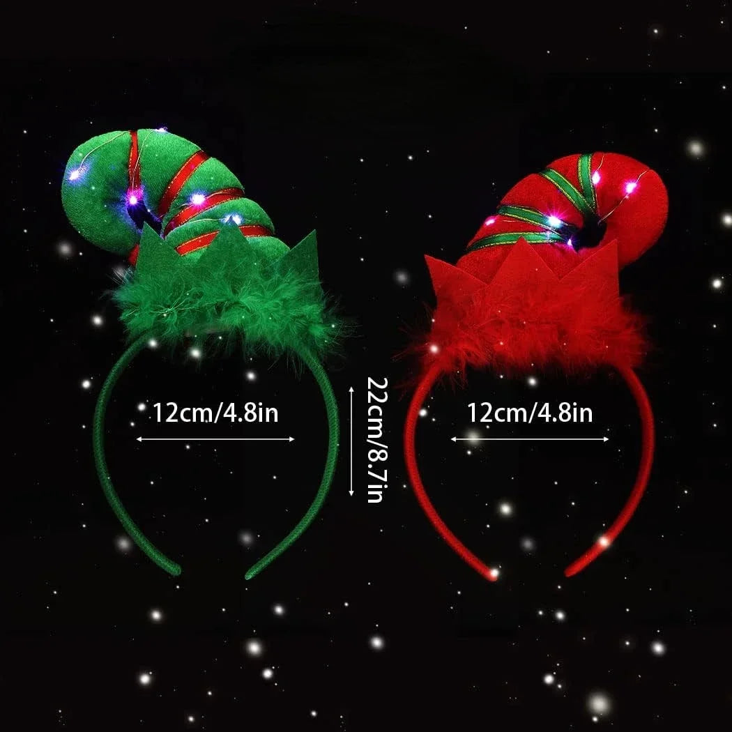 10-Pack LED Elf Hat Headbands – Light-Up Christmas Party Headwear LED Party Headband Babs