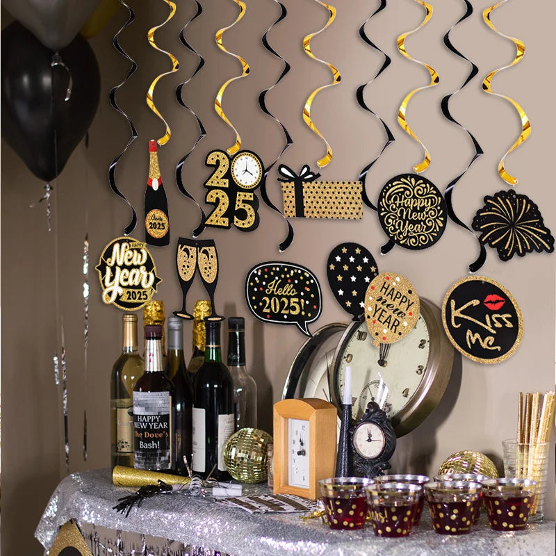 10-Pc Happy New Year 2025 Spiral Hanging Garland Party Decor Party Hanging Decoration Babs