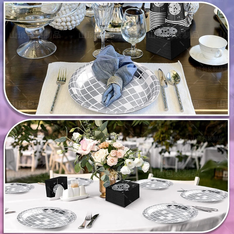 Disco Party Disposable Tableware Set – Silver Ball Plates & Cups Disposable Party Tableware Babs