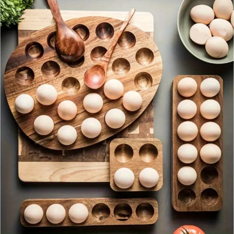 Acacia Wood 12-Egg Tray Desktop Holder – Protective Rack Wooden Egg Tray Babs
