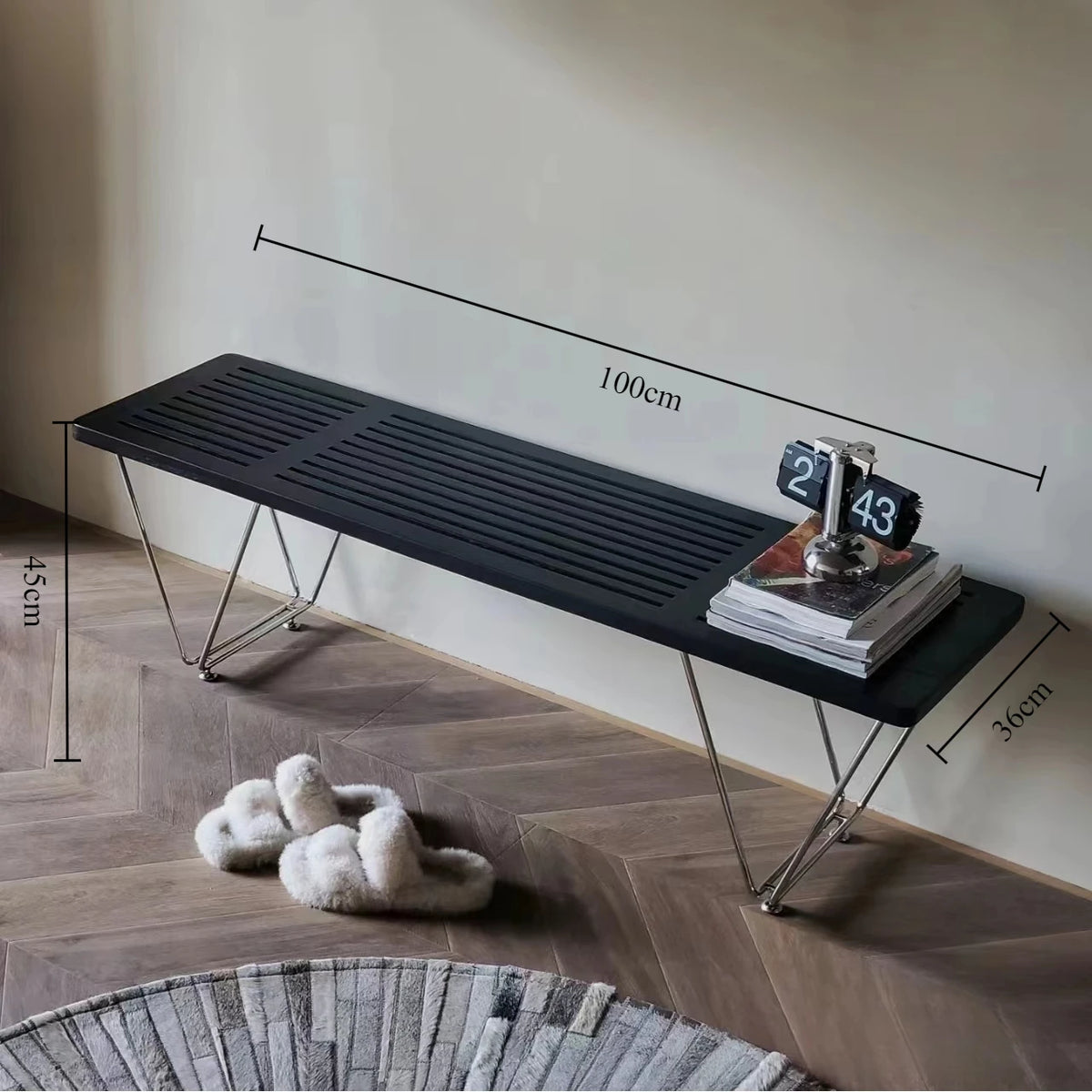Nordic Pine Wood Bench – Modern Hallway & Living Room Stool Wooden Hallway Bench Babs Black