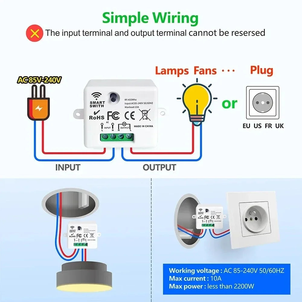 RF 433MHz Wireless Light Switch 1/2 Gang Smart Wall Switch Wireless RF Switch Babs