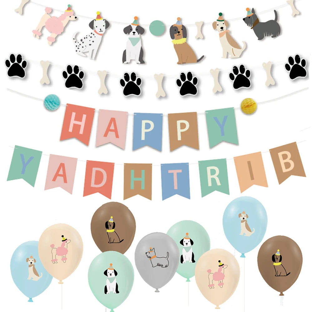 Dog Birthday Party Banner & Balloon Decor – Puppy Theme Party Decoration Set Babs