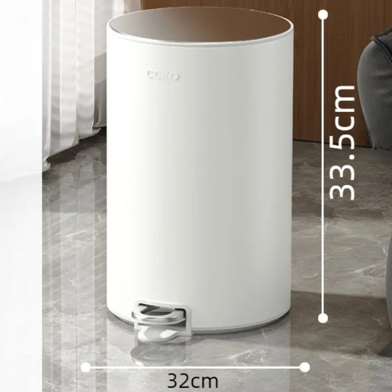 Stainless Steel Pedal Trash Can | 7L 11L 15L Round Dustbin Pedal Trash Can Babs 11L-White
