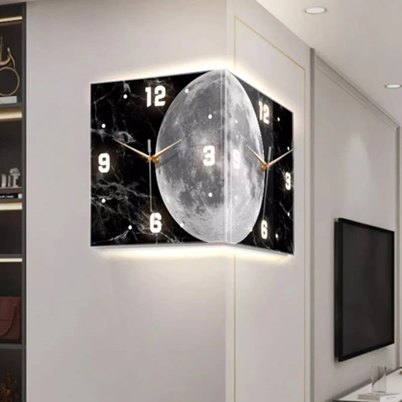 Oeny Double-Sided LED Corner Wall Clock | Acrylic Mural LED Corner Wall Clock Babs