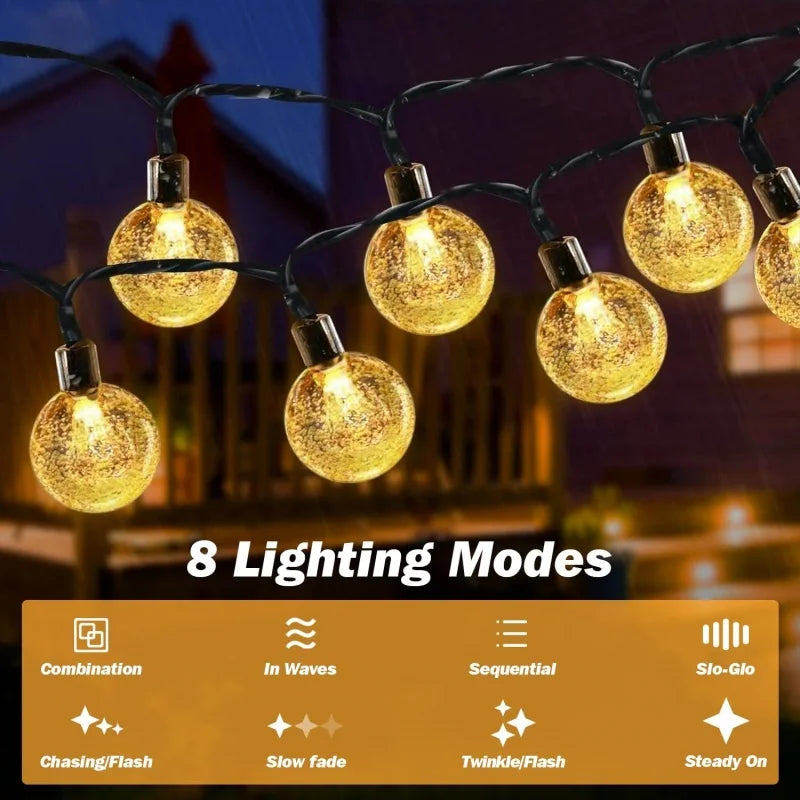 Solar Crystal Bubble Ball String Lights – IP65, 8 Modes Solar String Lights Babs